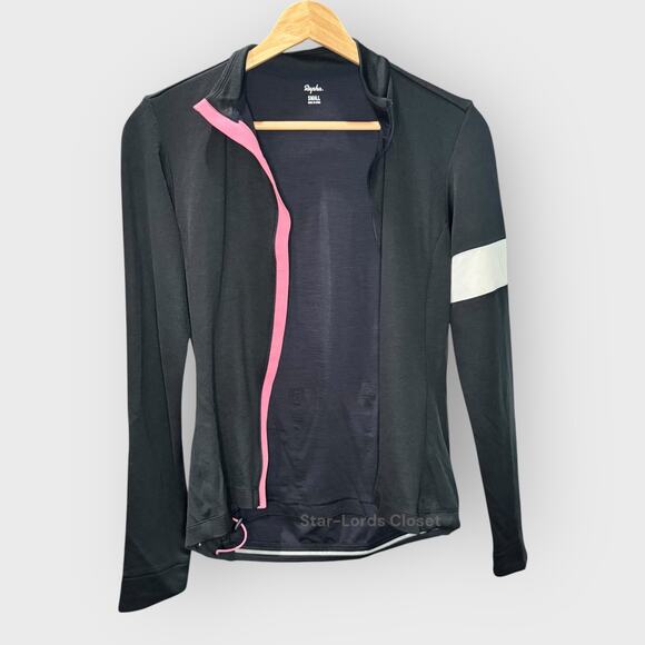 Rapha Black Core Long Sleeve Jersey Small Pink Trim Full Zip Performance Cycling - Picture 6 of 9